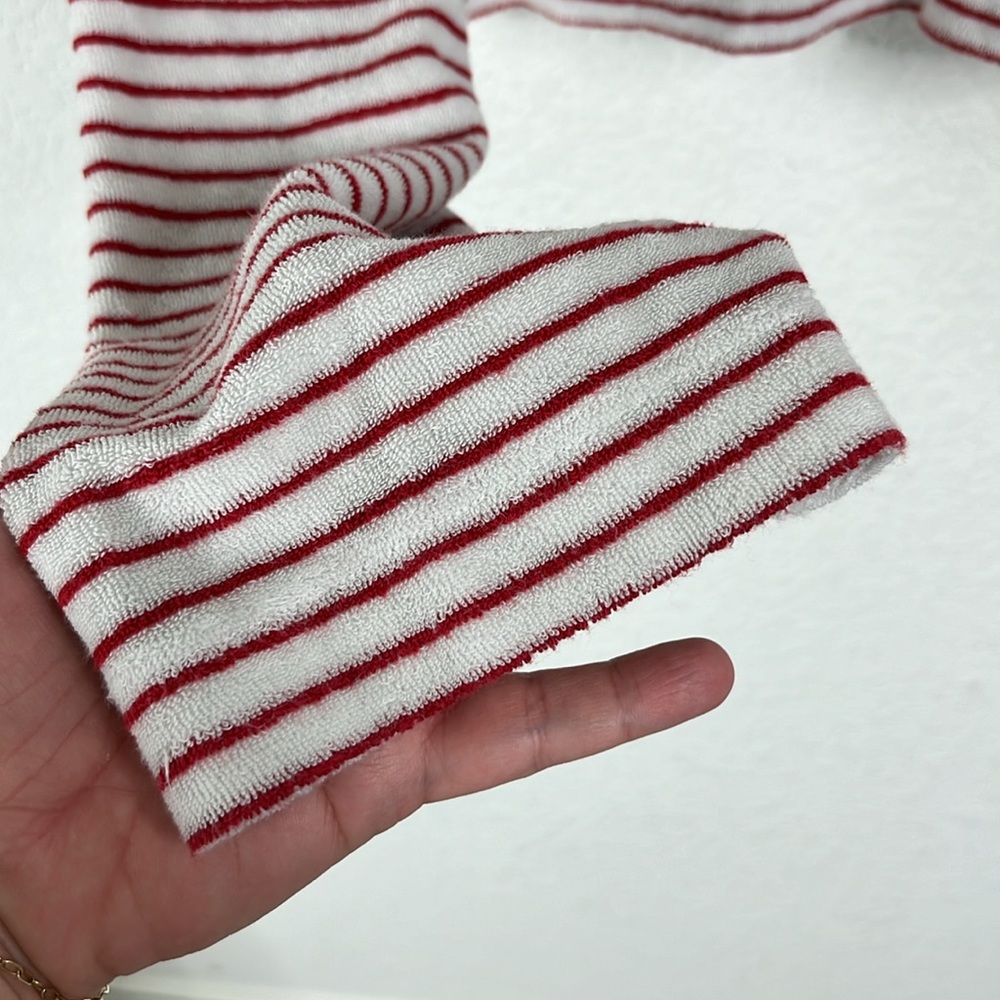 Topshop Terrycloth Stripe Button Up Polo in Red and White - Picture 4 of 8